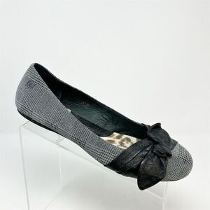 Born Women's Molly Ballet Flats Gray Plaid Black Bold Bow Size 9 Casual Fall